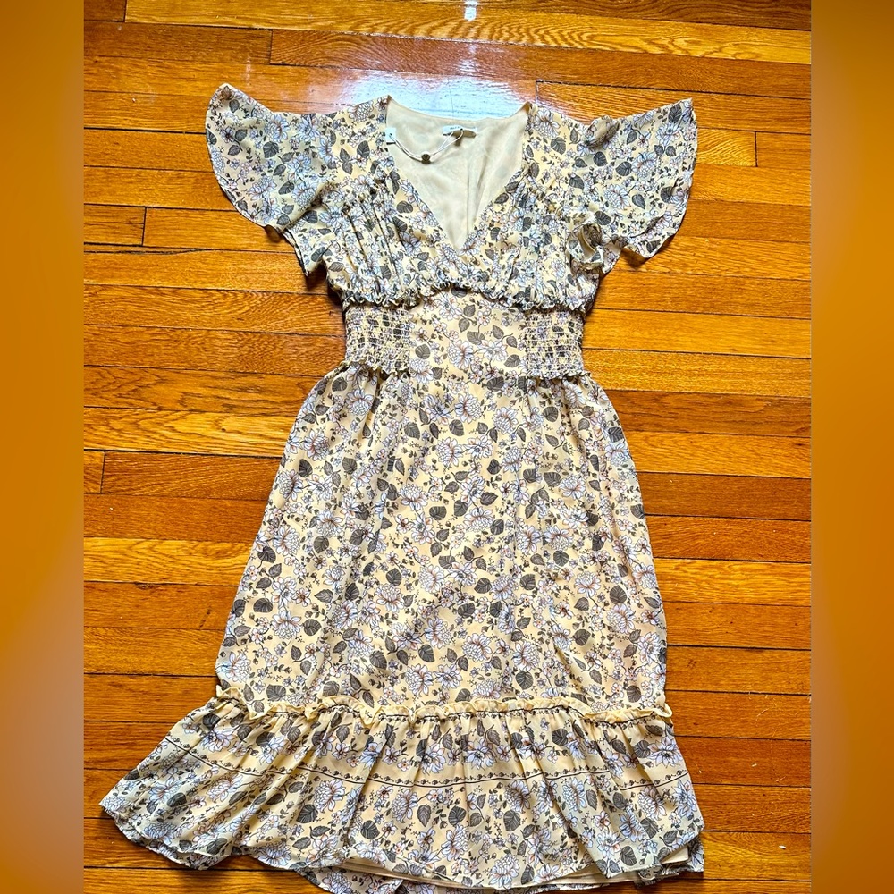NEW Max Studio Yellow Flounce Sleeve V Neck Ruffle Dress